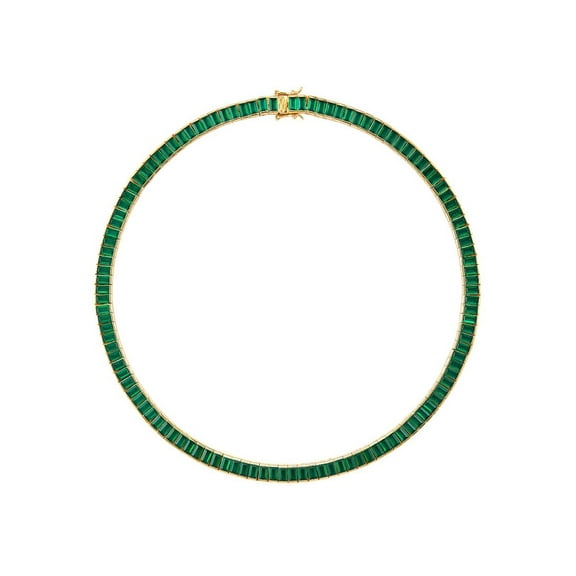 925 Silver Lab Emerald Baguette Tennis Necklace,14k Yellow Gold Plated Baguette Lab Emerald Tennis Necklace,Vintage Necklace,Valantine Gift