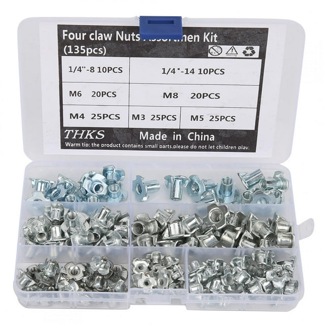 Four Claw Nut,135pcs Carbon Steel Four Nut Assortment Kit Assortment Nut Power Packed Performance