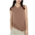 thumbnail image 3 of Women's Casual Sleeveless Round Neck Tank Top T-Shirt Cami Solid Color Loose Fit Soft Loungewear Home Wear Vacation Outfits Fashion Essential for Ladies | Sopatenor,Khaki XL, 3 of 9