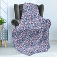 thumbnail image 4 of Cherry Blossom Soft Flannel Fleece Blanket, Art Deco Fish Scale Pattern Cherry Flowers and Climbing Bean Plant, Cozy Plush for Indoor and Outdoor Use, 60" x 80", Pink and Violet Blue, by Ambesonne, 4 of 5