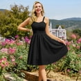 thumbnail image 3 of Women Vintage Dress Two-Way Defined Waist Dress Summer Ruched Bodice Flared A-Line Dress Hollow Breathable Sundress-Black-M, 3 of 7