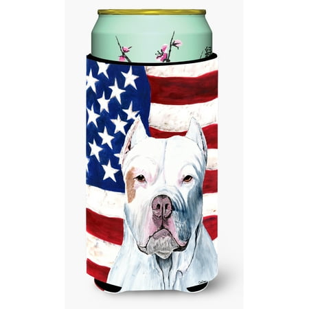 USA American Flag with Pit Bull Ultra Beverage Insulators for slim cans