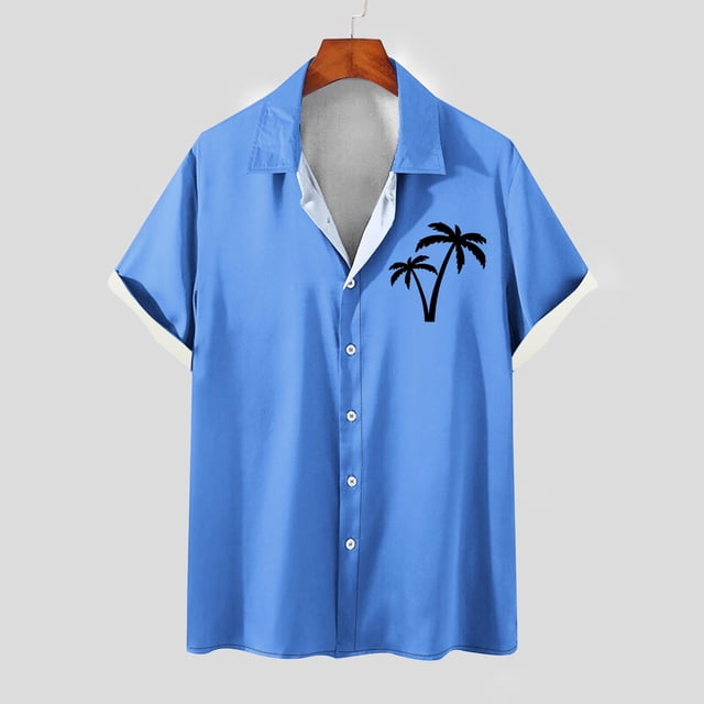 Mefallenssiah Mode Hommes Confortable Impression Manches Courtes Col Chemise Chemisier
