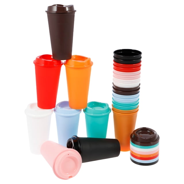 Wekvgz 24 Pcs Coffee Cups with Lids 16oz To Go Coffee Cups Reusable Coffee Cup Set Plastic Cups for Coffee Versatile Coffee Mugs for Hot and Cold Beverages 8 Colors
