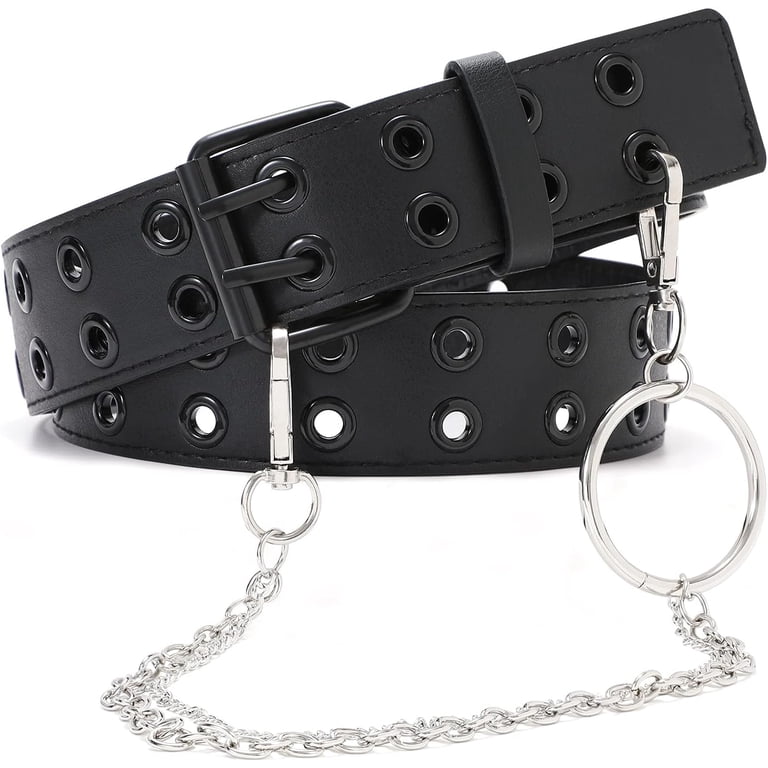 Double Grommet Leather Belt with Detachable Chain for Women  display picture 3