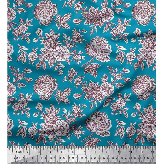 Soimoi Poly Georgette Fabric Leaves & Floral Artistic Fabric Prints by Yard 42 Inch Wide