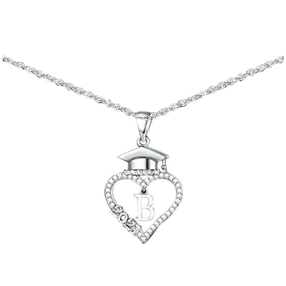 Vintage Locket Necklace Graduation Season Gift Zircon Graduation Cap Initials Heart Pendant Necklace
