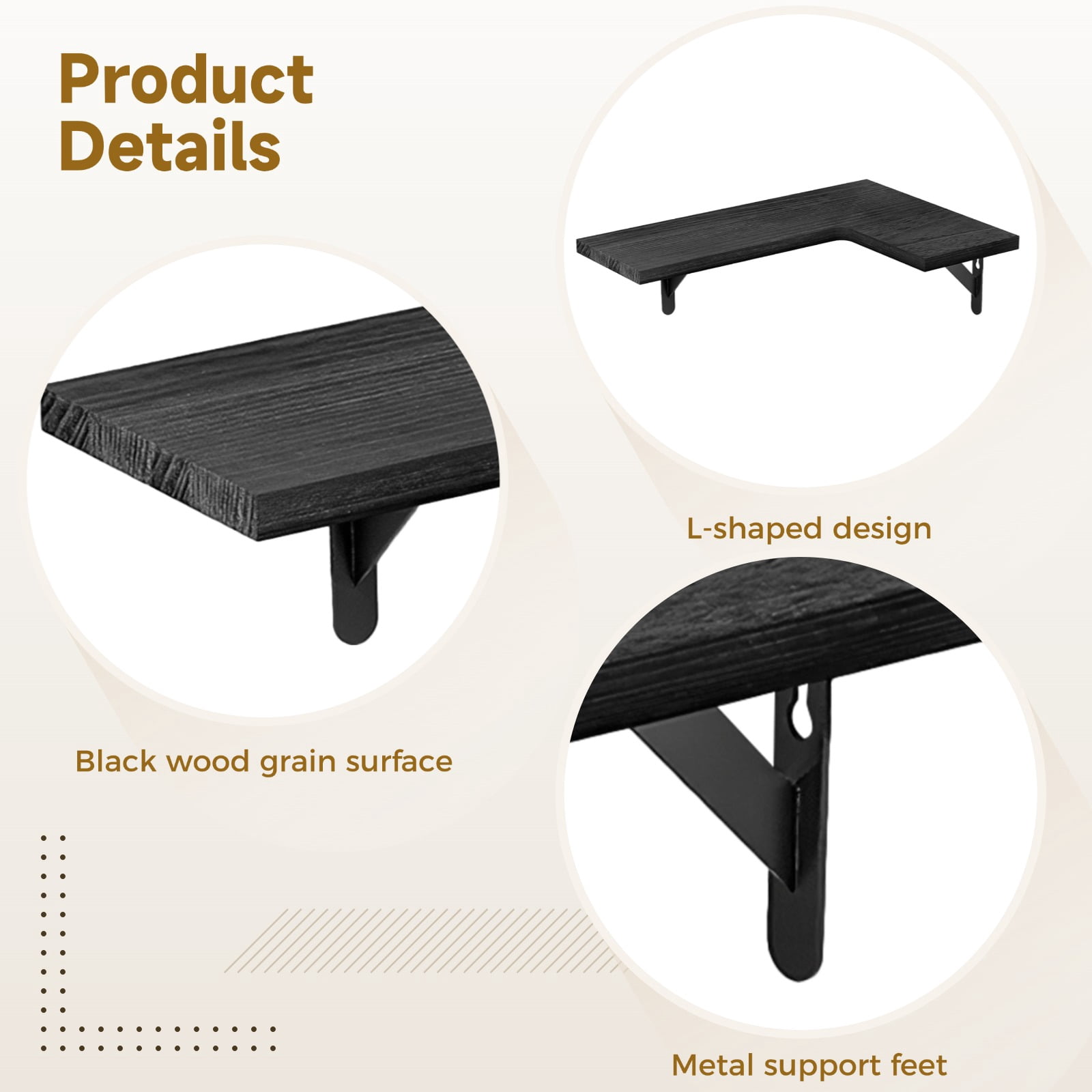 3 Pcs Corner Floating Shelves for Wall, Black L-Shaped Rustic Wood Storage, Space Saving Wall Mounted Display for Living Room Bedroom Kitchen, Paulownia Decor Set