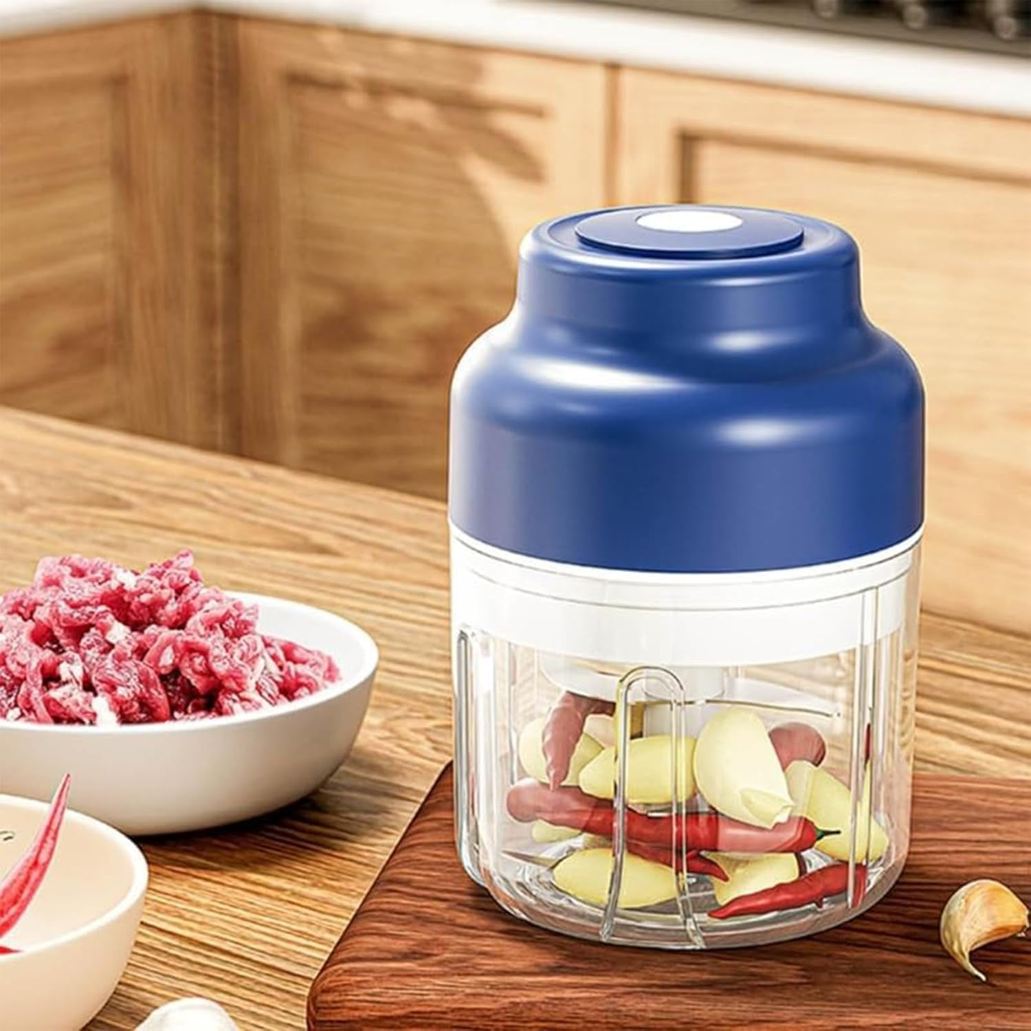 Electric Garlic Chopper, 2026 Upgrade Electric Mini Garlic Chopper Set, with 4/6 Stainless Steel Blades, Cordless One-Touch Operation, for Onion, Chili, Ginger, Nuts (1PCS-A)