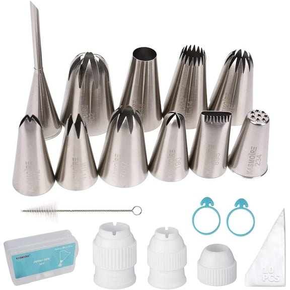 11 Pcs Extra Large Piping Tip Set,Stainless Steel Cake Decorating Icing Tips Nozzles,Professional Pastry Tips for Cupcake, Cookie and Puff