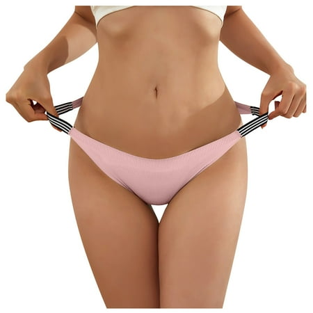 

Qcmgmg Women s Low Waisted Underwear Breathable Stripe Panties Soft Stretch Briefs S