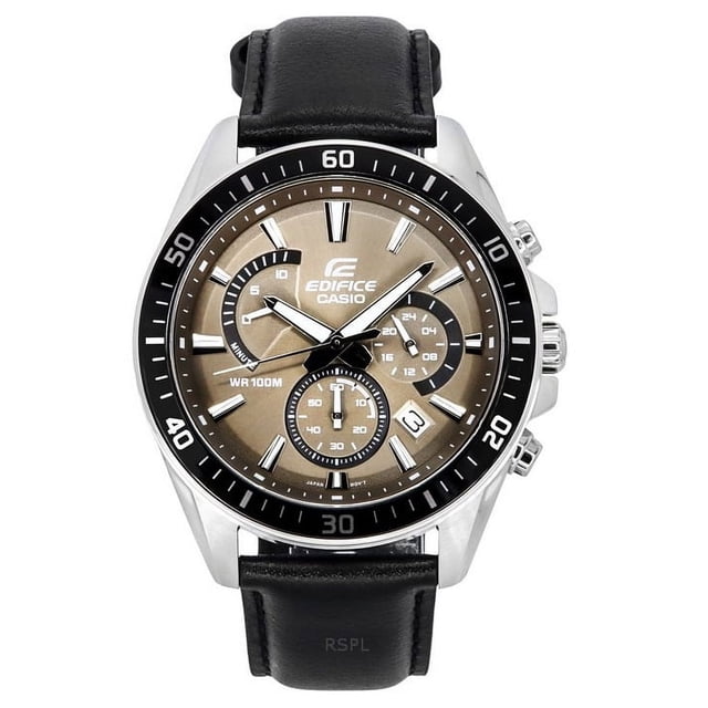 Casio Edifice Analog Standard Chronograph Leather Strap Light Brown Dial Quartz EFR-552L-5A 100M Men's Watch