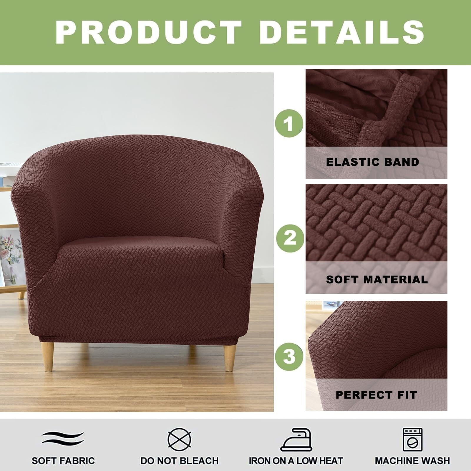 LKJYER Club Chair Slipcover Jacquard Barrel Chair Covers Stretch Tub Chair Slipcovers Soft Armchair Sofa Covers Removable Couch Cover Protector for Living Room Hotel Restaurant