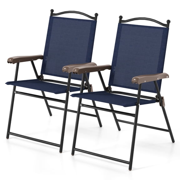 Gymax Patio Folding Chairs Set of 2 Outdoor Dining Chairs w/ Ergonomic Backrests & Armrests