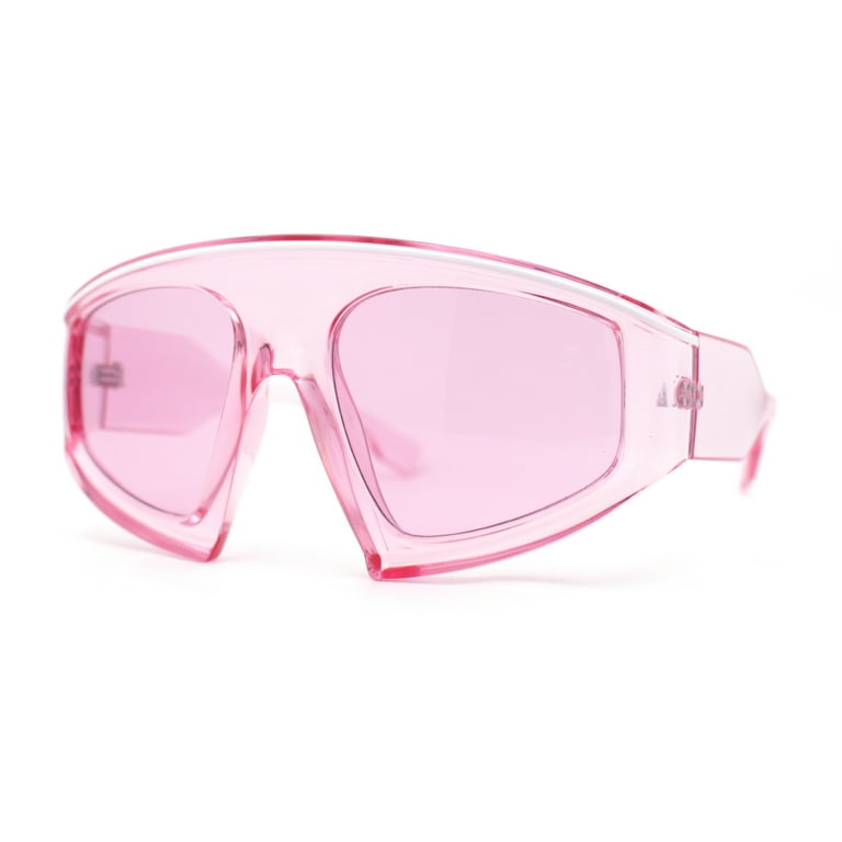 Oversized Curved Top Racer Thick Plastic Sunglasses Pink