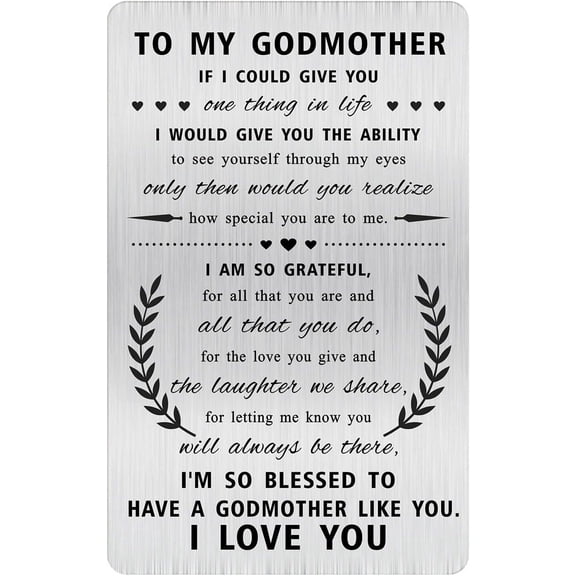 Personalized Godmother Gift from Godchild - Laser Engraved Stainless Steel Wallet Card for Godmom, Unique Mother’s Day, Birthday Gifts for Godmother with Heartfelt Message