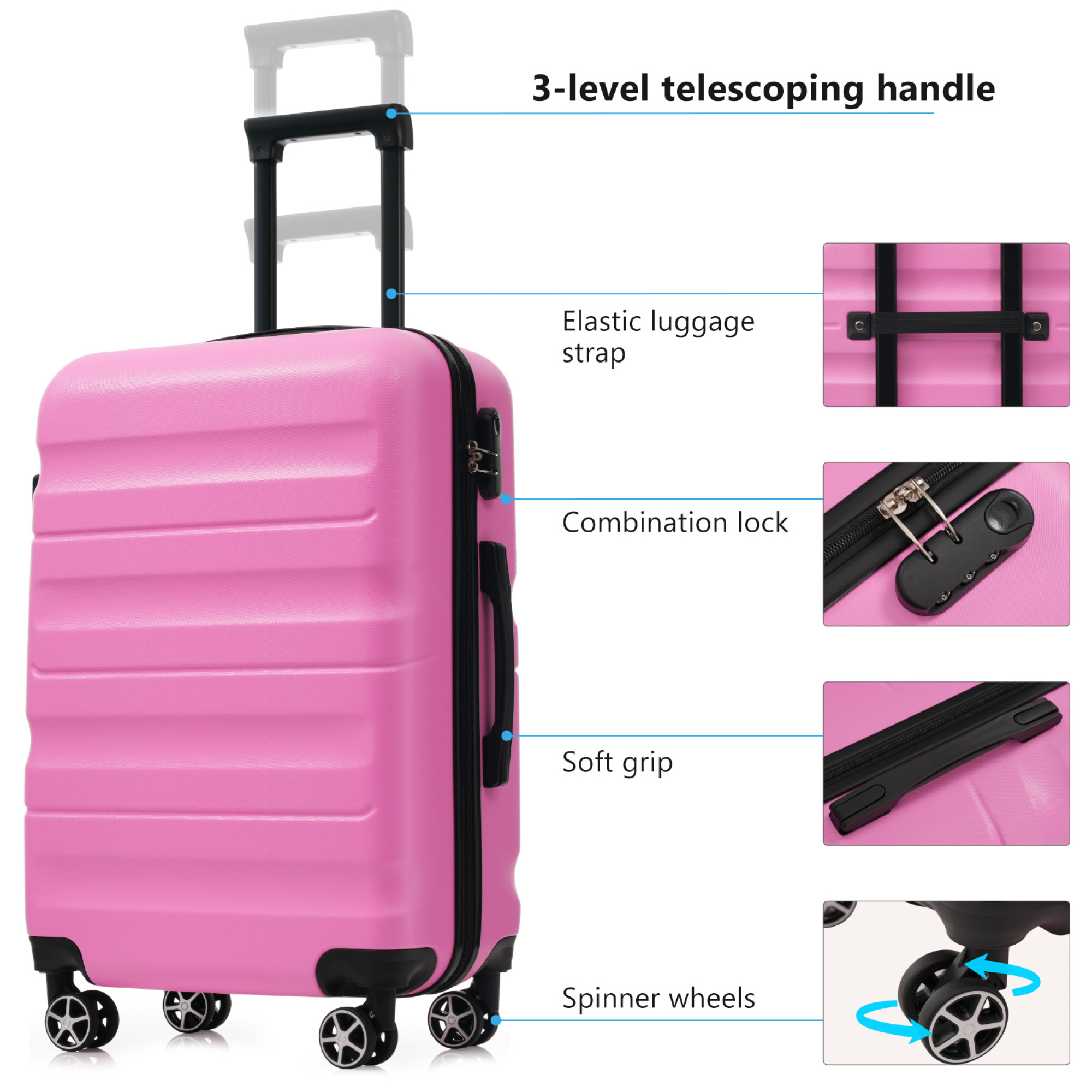 Hardshell ABS Luggage Set - Carry-On Suitcases with Dual Spinner Wheels,Check-In Sizes for Travel & Business