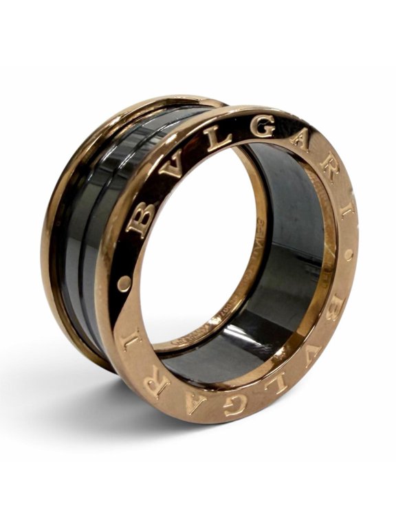Pre-Owned BVLGARI Bulgari 65 B.zero1 Ring 750 (PG) Ceramic Rare Size 4-Band Pink Gold Black...