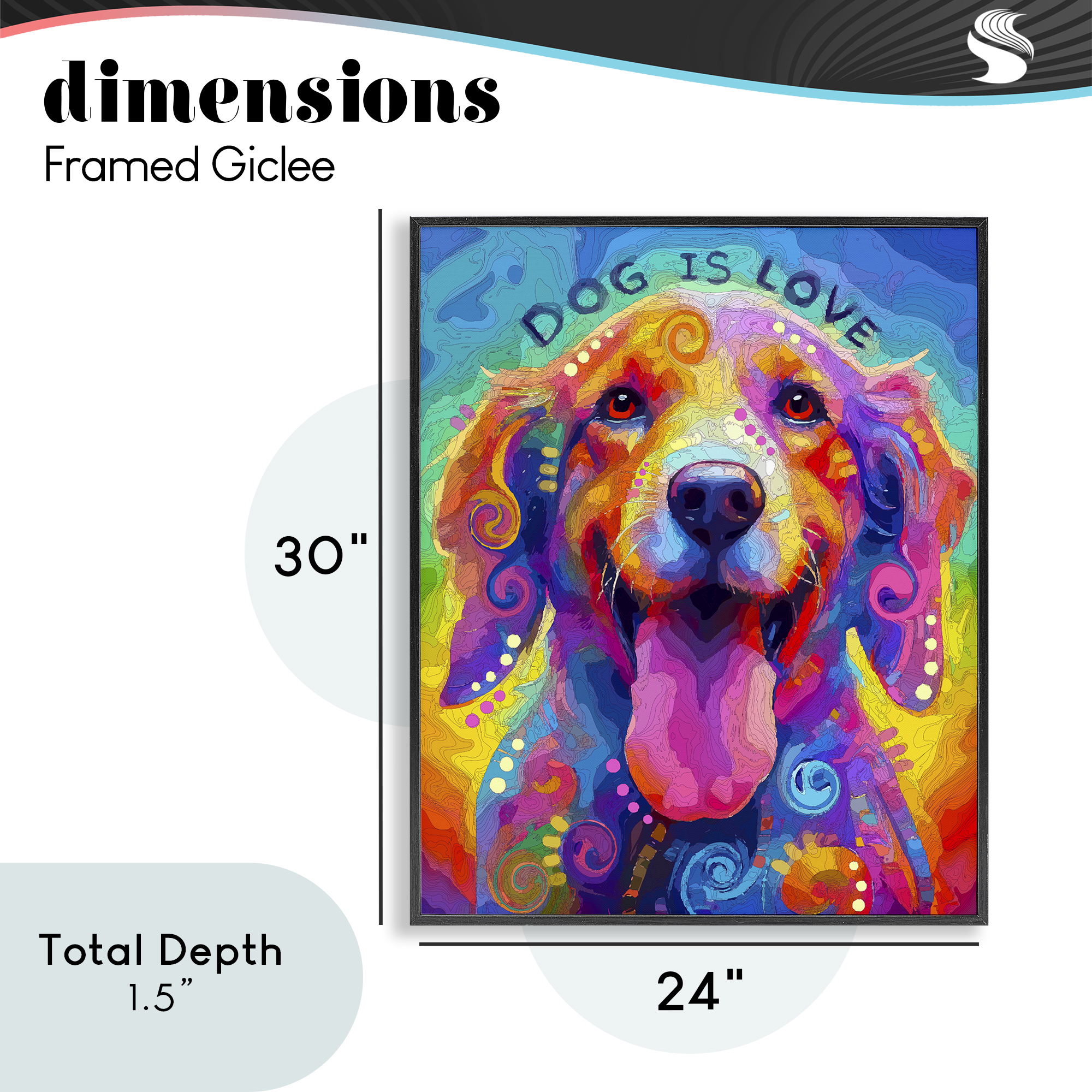 Dog Is Love Swirled Pattern Black Framed Giclee Art, design by Dean Russo- Evolution Collection
