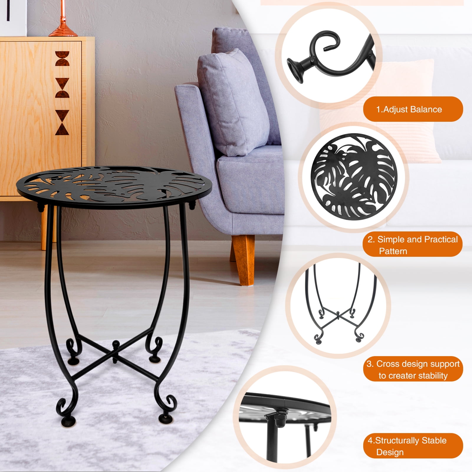 KABB Round Iron End Table, Black (1 Piece)