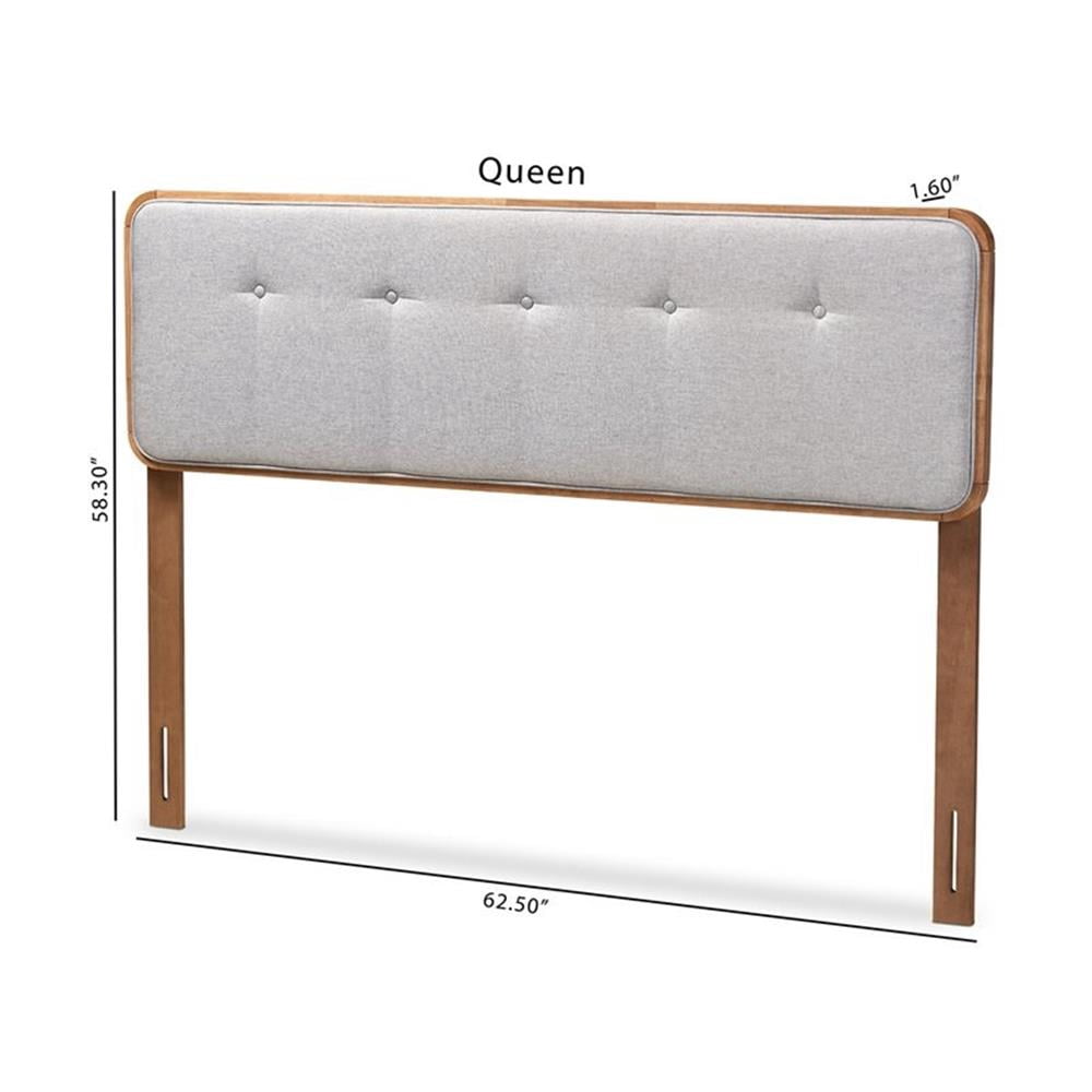 Baxton Studio Palina Mid-Century Wood Tufted Queen Headboard in Light Gray