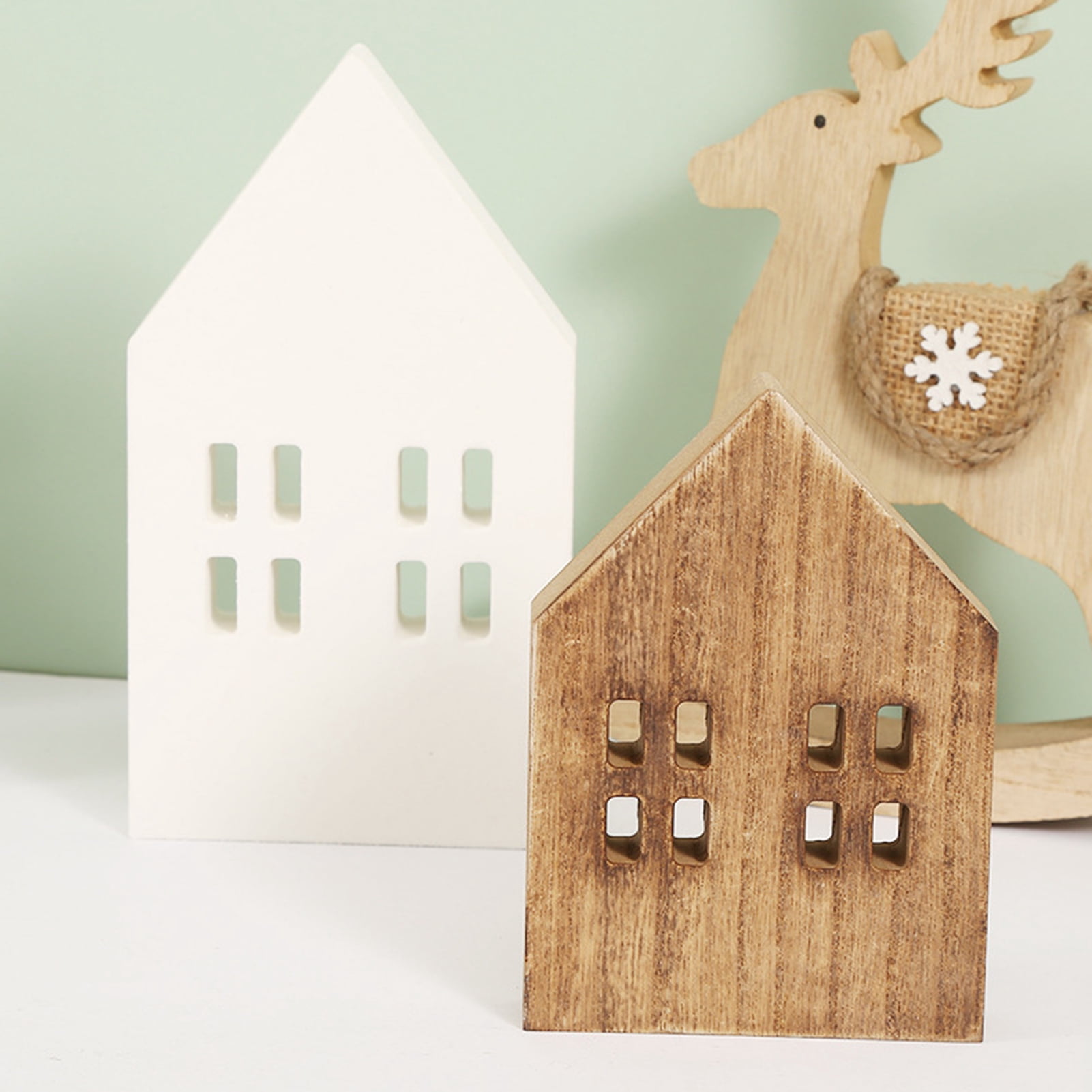 Deyuer Wood Craft Eco-friendly Unique Design No Glitch Nordic Style Miniature Christmas Decor Good Texture Small House Wooden Craft Household Supply