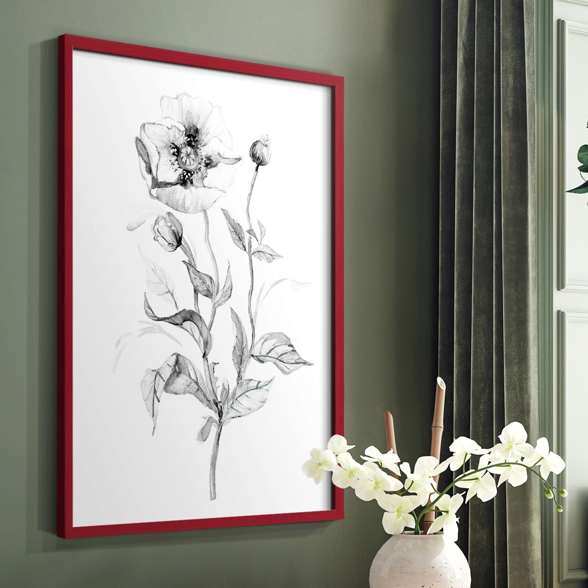 Wild Poppy Sketch Framed Print in Red Solid Wood 8 x 10 Framed Print