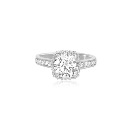 Sterling Silver Engagement Square Ring Faceted Crystal Womens Square Edge Round Center Engagement Ring in Sterling Silver made with Swarovski Crystals ()