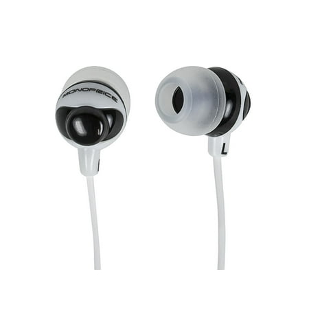 Monoprice Button Design Noise Isolating Earbuds Headphones - Black And White With A Gold-Plated 3.5 Mm Stereo