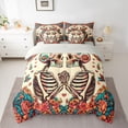 thumbnail image 3 of Homewish Romantic Couple Skeleton Twin Bedding Sets 7-Piece, Retro Rustic Flower Floral Bedding Comforter Set, Mandala Bohemian Style Reversible Sheet Sets, Lightweight Room Decor, 3 of 8