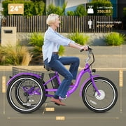MOONCOOL 24/26 Electric Tricycle for Adults, 700W Peak Motor,7 Speeds Electric Trike w/ 36V 10.4Ah Removable lithium battery,3 Wheels Unisex Electric Bikes,16MPH,40Miles