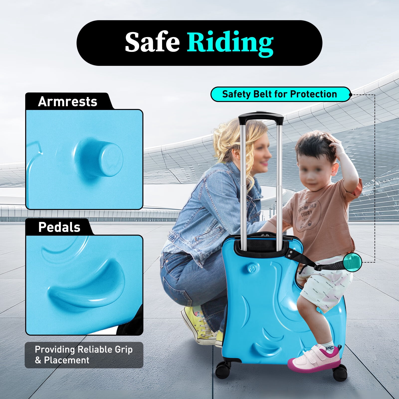 YIYIBYUS 20 Inch Blue Children's Suitcase Kids Ride-On Suitcase Spinner Luggage Kids Trunk for 1-6 years old