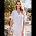 thumbnail image 4 of Blusas de Corta con Cuello en V para Mujer, Blusas Florales de Doble Capa de , Túnicas, Tops M, 4 of 8