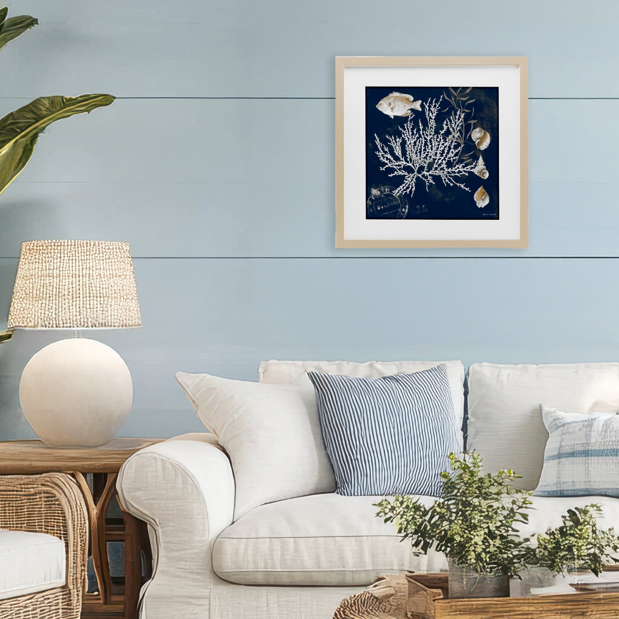 Stupell Industries Coral Medley on Blue Birch Framed Print Under Glass, design by Lanie Loreth