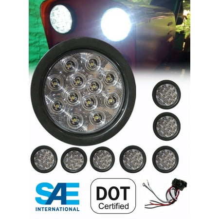 XXXXX 8 Pieces LED 4" White Round Backup Reverse Lights w Grommet Pigtail Kit for Truck Trailer Tractor DOT SAE Approved