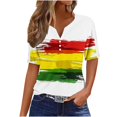 thumbnail image 2 of Tops for Women under $5 Short-Sleeved Color Block V-Neck Casual Blouse Multicolor, 2 of 5