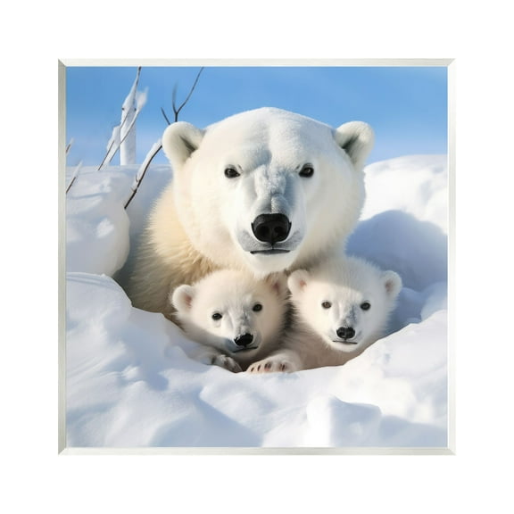 Stupell Industries Peeking Polar Bear & Cubs Animals & Insects Photography Unframed Art Print Wall Art, 12 x 12