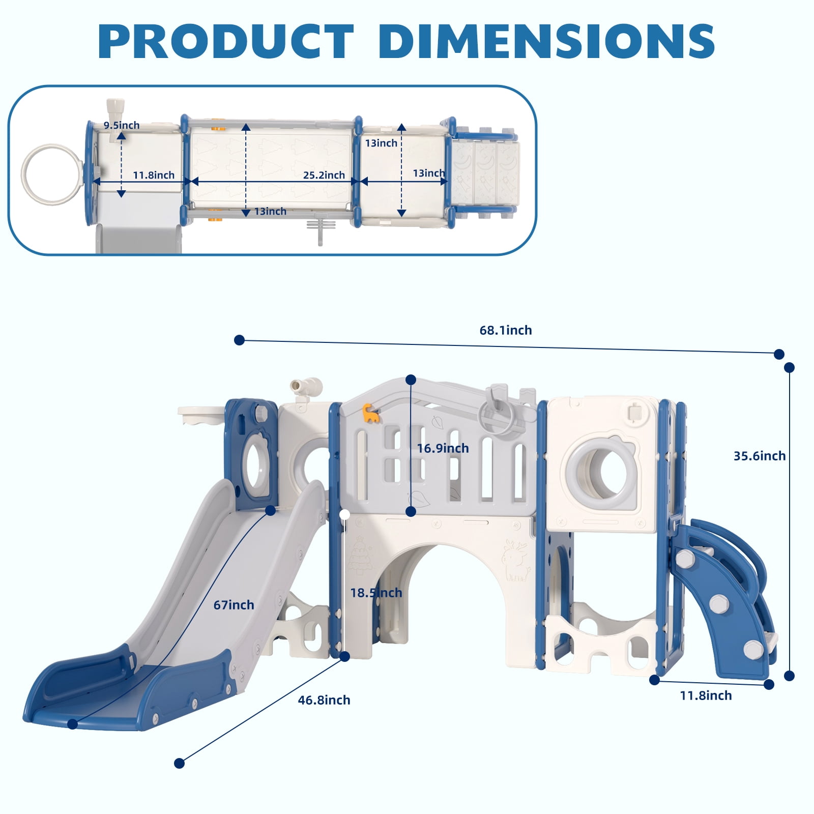 XJD 11 in 1 Toddler Slide PlaySet for kids indoor/outdoor for Toddlers Age 1-3, Blue & Gray