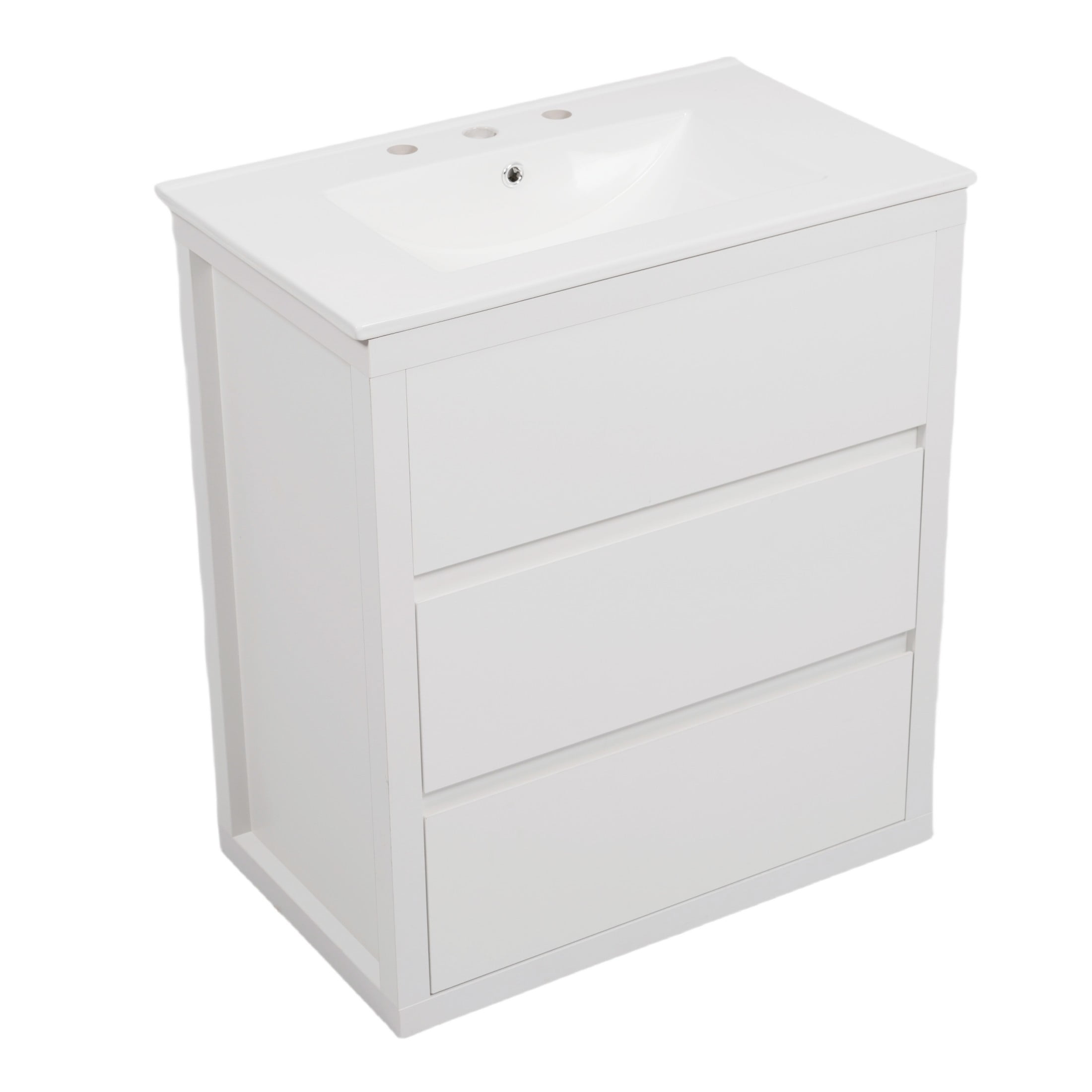 Christopher Knight Home 30" Bathroom Vanity with Sink, Soft-Close Drawers & Beveled Handleless Design, White