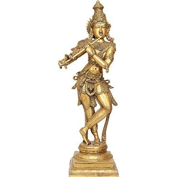 Exotic India Krishna Brass Statue