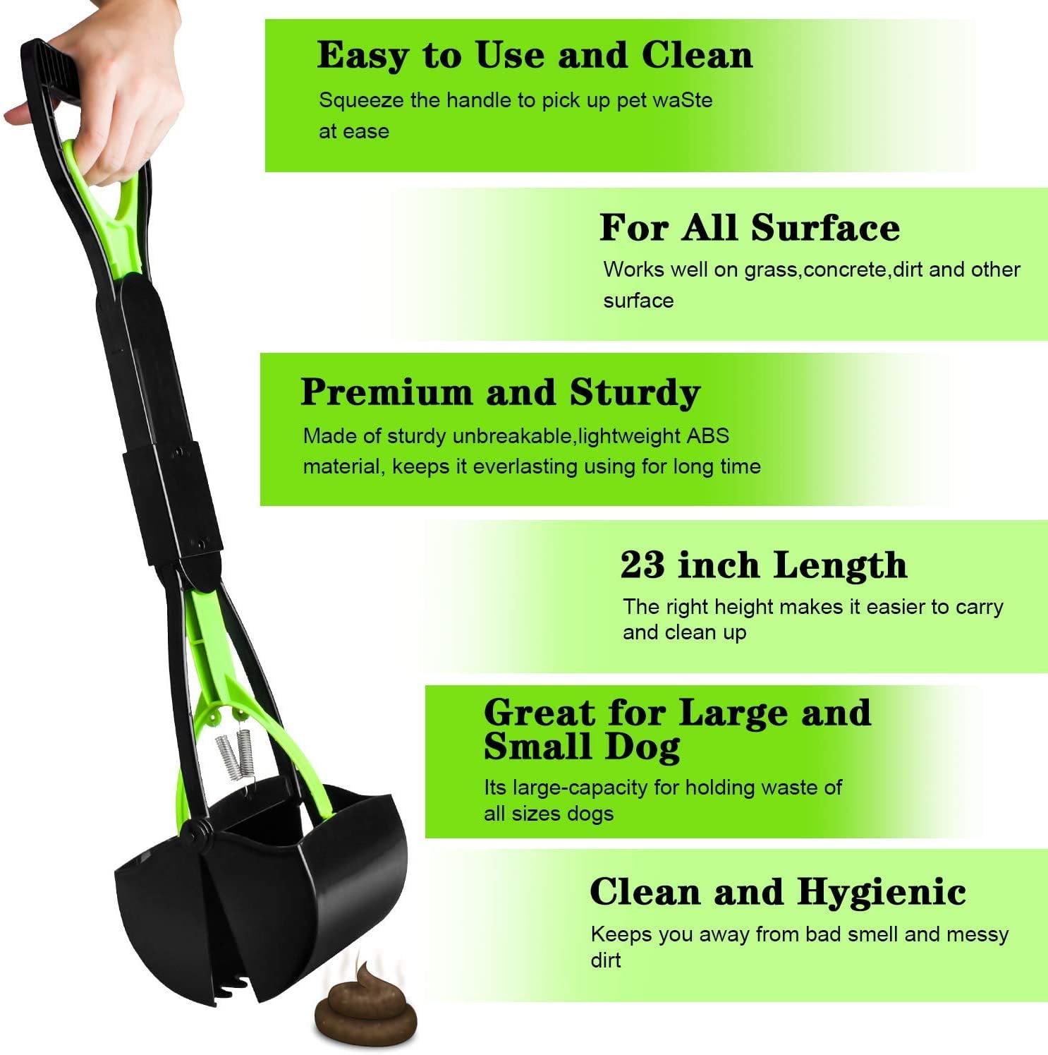 TIMINGILA 28 Long Handle Portable Pet Pooper Scooper for Large and Small Dogs,High Strength Material and Durable Spring,Great for Lawns Grass Gravel Dirt 