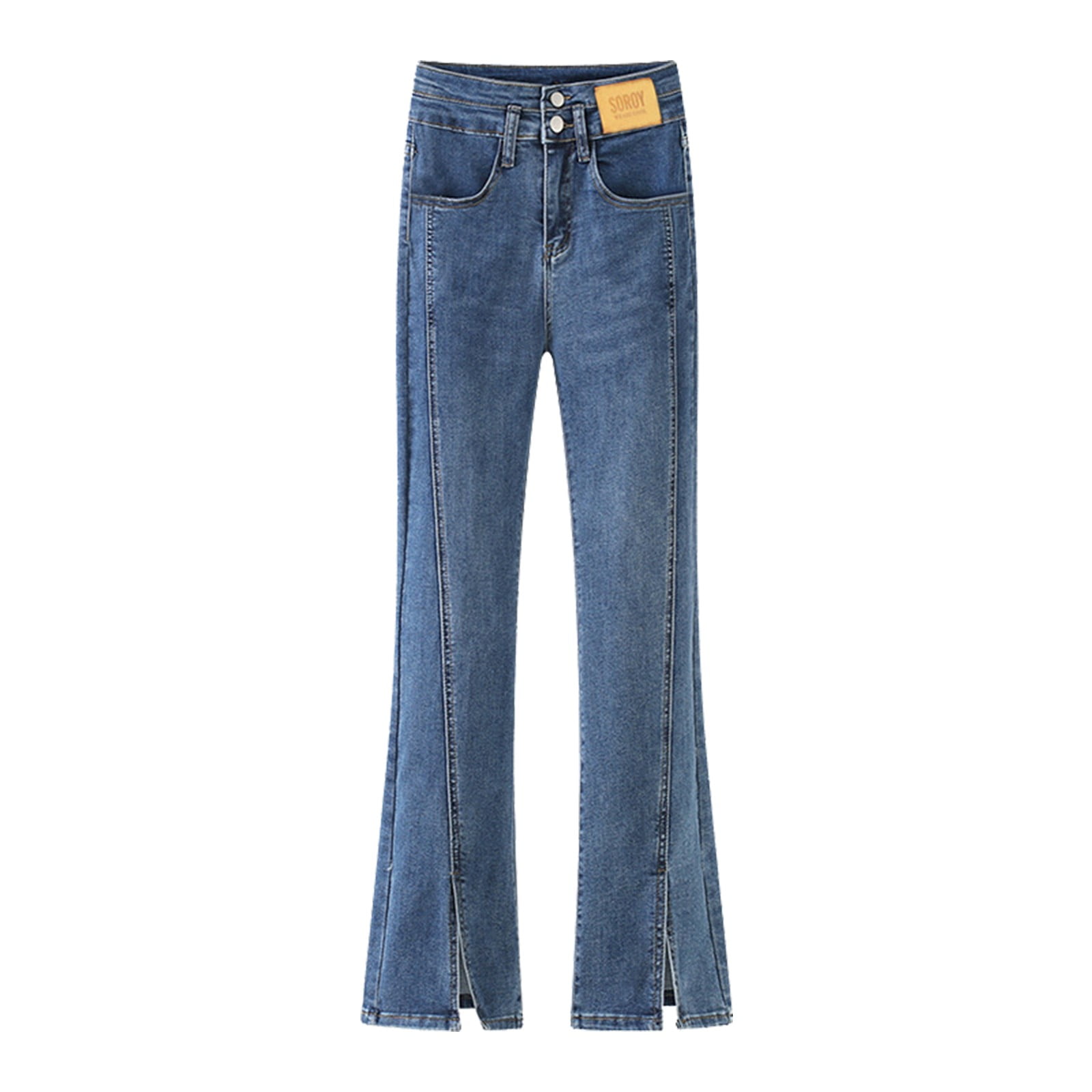 Jeans pour Femmes en Denim Extensible Jambe Droite Fente Taille