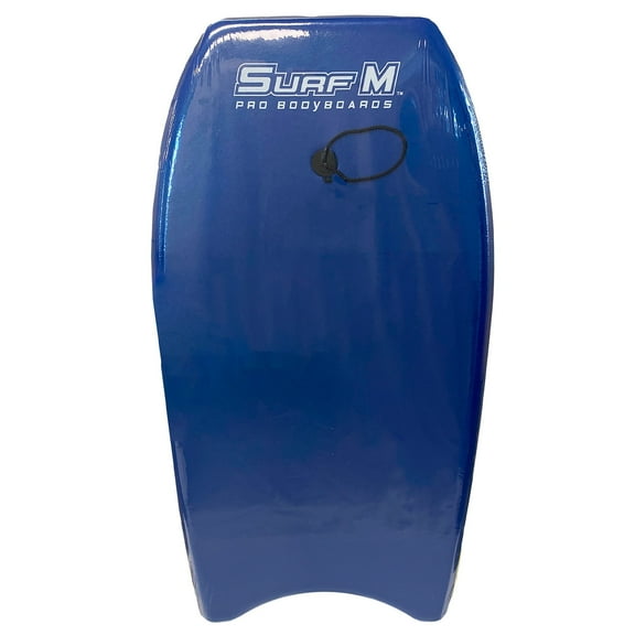 PMU 33 Inch Blue Bodyboard - Lightweight Wrist Leash, Surf Mania, Slick Bottom Boards for Beach, Sea & Pool - Surfing Board for Kids, Teens & Adults Wave Conditions Pkg/1