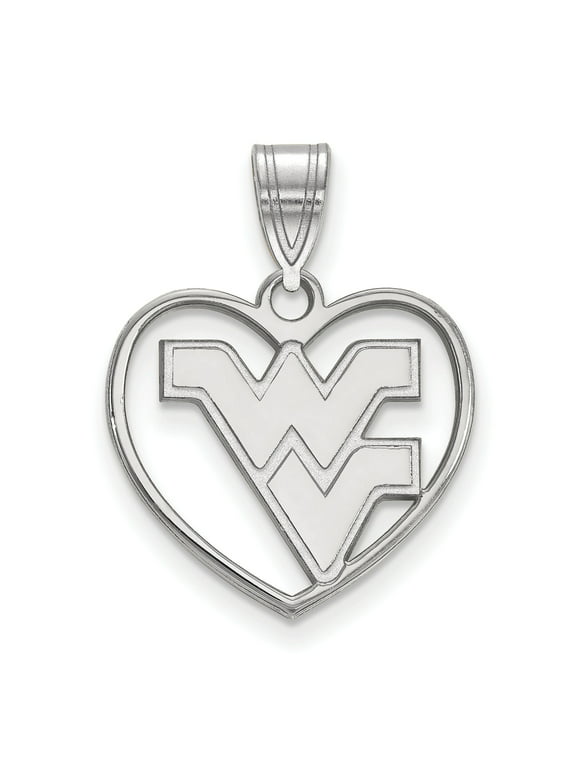 Sterling Silver Rhodium-plated LogoArt West Virginia University W-V Heart Pendant QSS017WVU