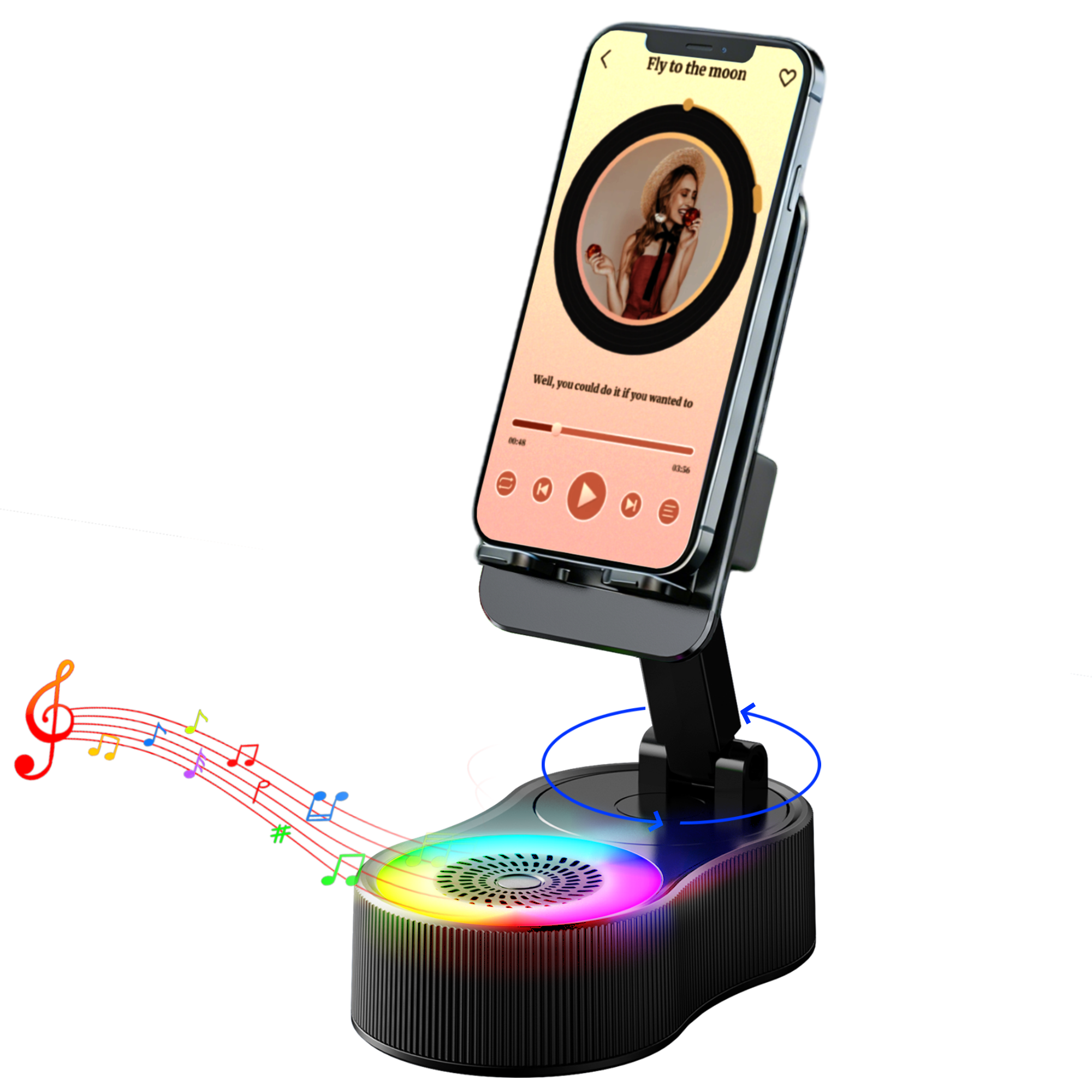 TIKBBRMG Wireless Induction Speaker 5-in-1 Bluetooth Speaker with Phone Stand, 2000mAh Rechargeable, Stereo Sound, RGB Ambient Light Phone Holder for Tablet iPhone Android, Gifts for Men Women