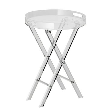 BENTISM Acrylic Folding Tray Table, Acrylic End Table with Folding X Leg, Clear Acrylic Side Table for Coffee, Drink, Food, Snack used in Living Room, Bedroom, and Study