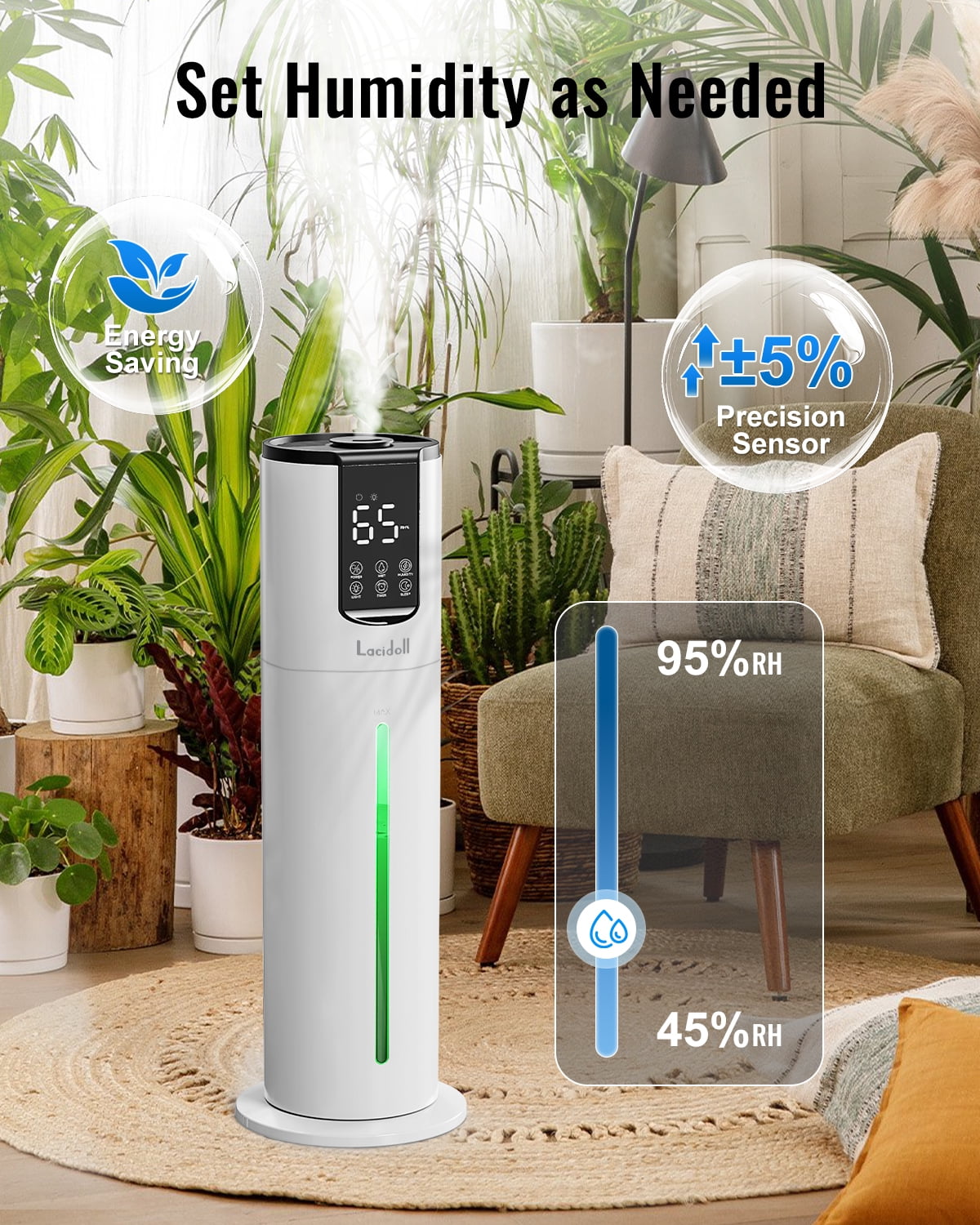 LACIDOLL Humidifiers for Large Room, 2.1Gal 8L Top Fill Humidifier with Essential Oils Tray, Easy to Clean Humidifier with Fully Washable Parts