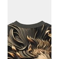 thumbnail image 4 of Stylish Black Gold Lion 3D Printed Pattern, Fashion Trend Simple Versatile Summer Short Sleeve T-Shirt, Sports Top, Fashion Casual Wear, Running Top, Machine Washable, 4 of 6