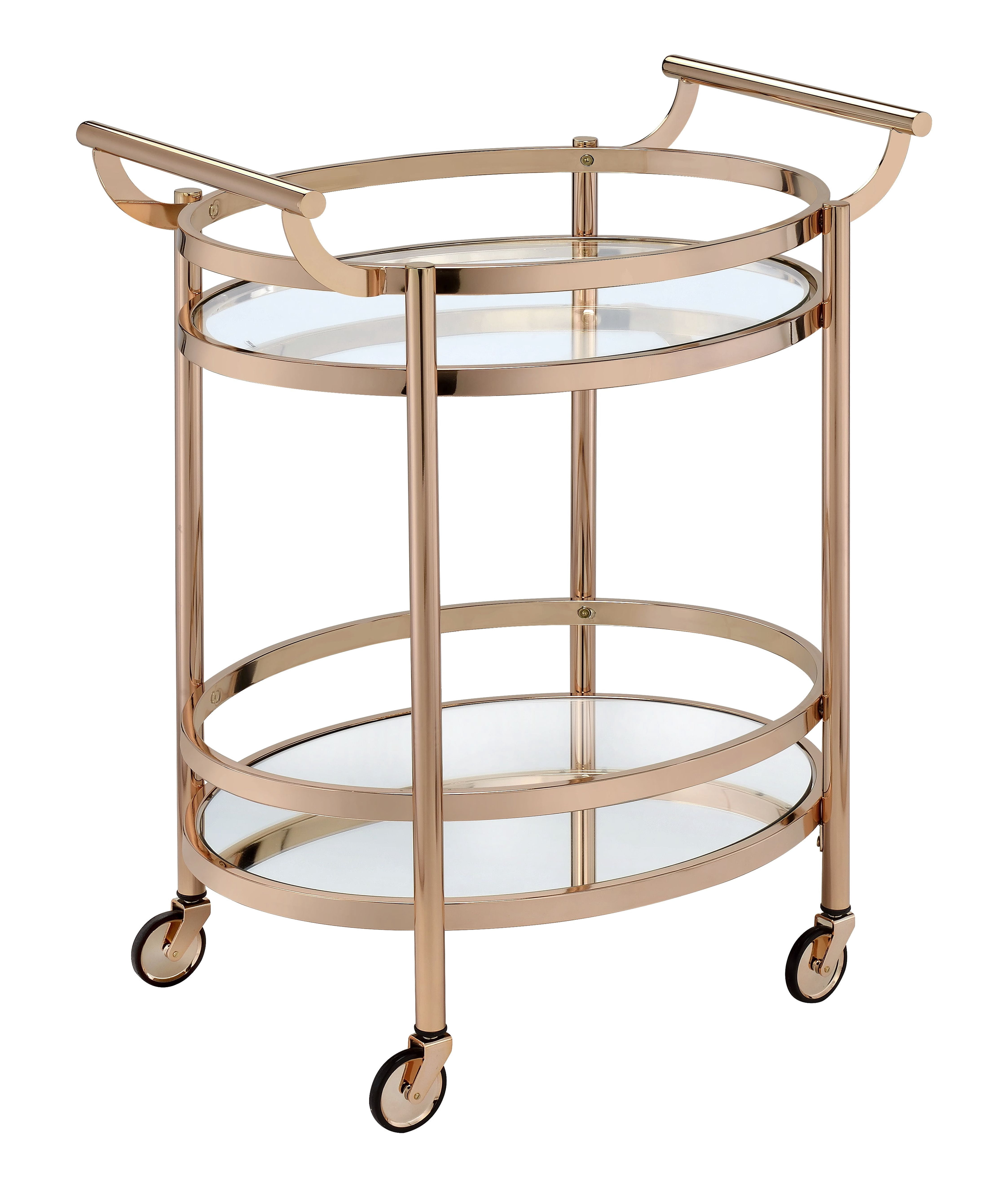 Clear Glass & Rose Gold Finish Serving Cart