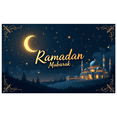 thumbnail image 2 of Ramadan Themed Banner with Crescent Moon Starry Night Background Mosque Elements Backdrop Party Decorations for Ramadan Celebrations Iftar Gatherings Family Parties Islamic Events Cultural Festivities, 2 of 8